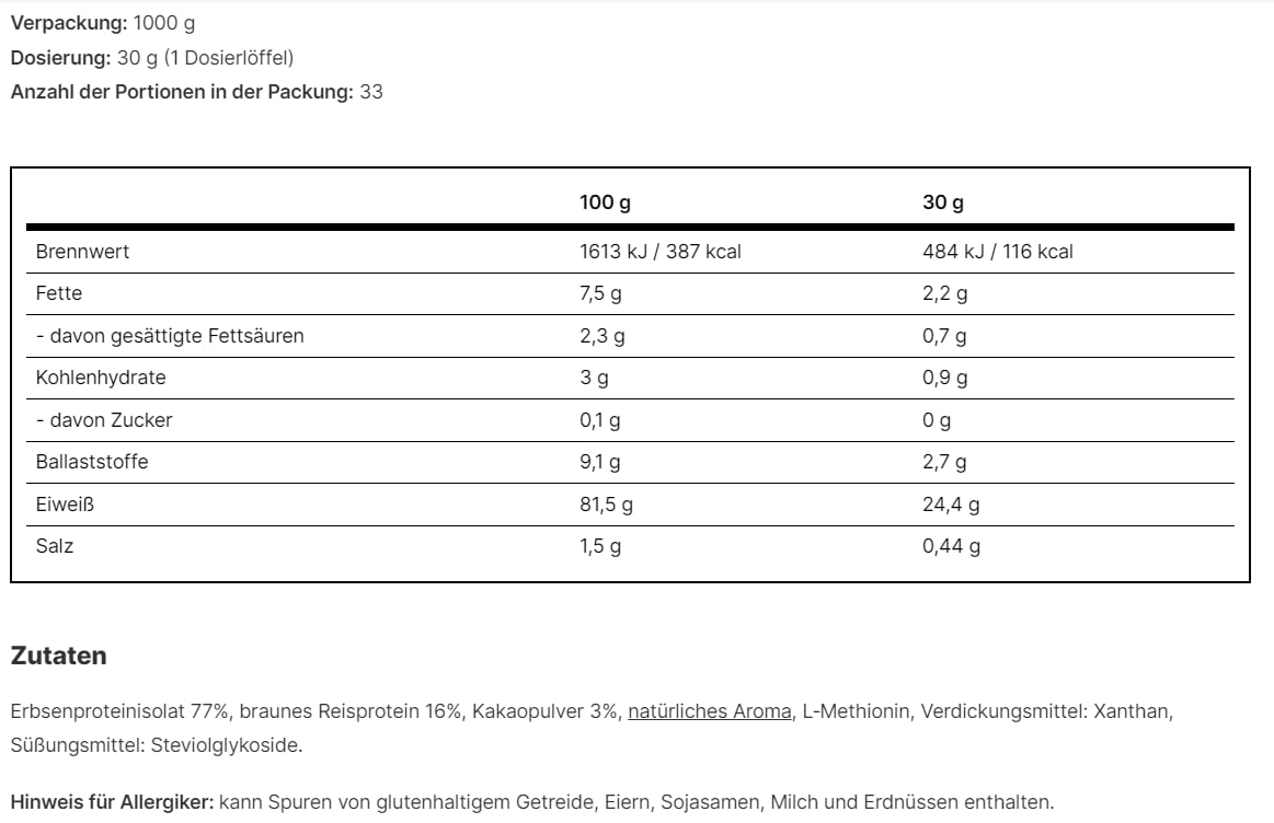 Vilgain Plant Based Protein (1000g) Chocolat – Protéine multicomposant vegan sans sucre ajouté, Poudre de protéine sans gluten avec protéine pois & riz, Shake fitness naturel au cacao pour musculation