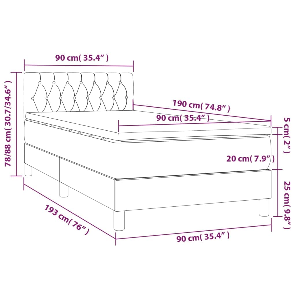 Tkanina z regulowanym zagłówkiem LED 90x190 cm kremowy | Łóżko kontynentalne z materacem kremowe 90x190 cm tkanina z zagłówkiem LED do sypialni