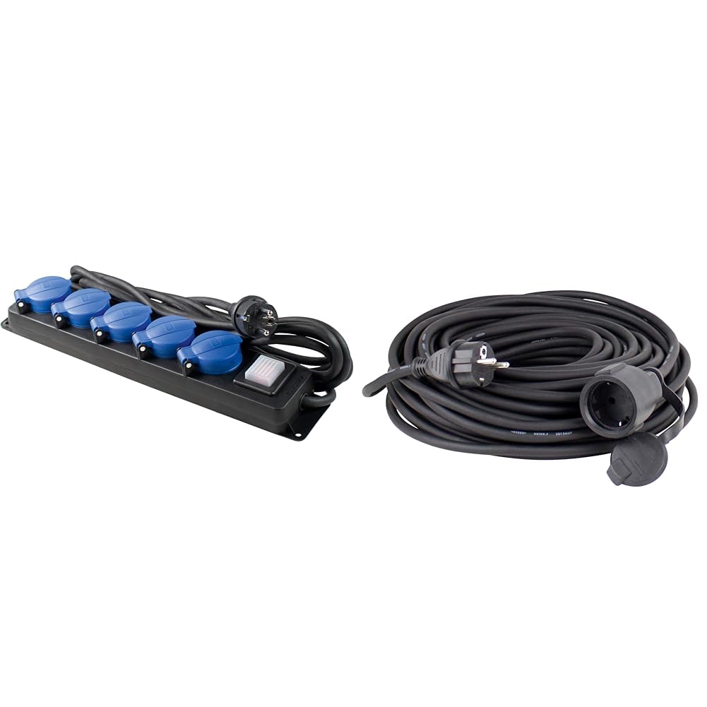 as - Schwabe 5-Fach Verteilersteckdosenleiste mit Schalter & Gummi-Verlängerungsleitung, 10 m H05RR-F 3G1,5 Kabel
