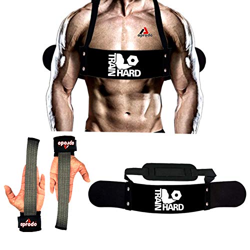 Image of Aprodo Gym Fitness Combo (Arm Blaster with Grey Weight Lifting Strap) (Train Hard & Grey WLS)