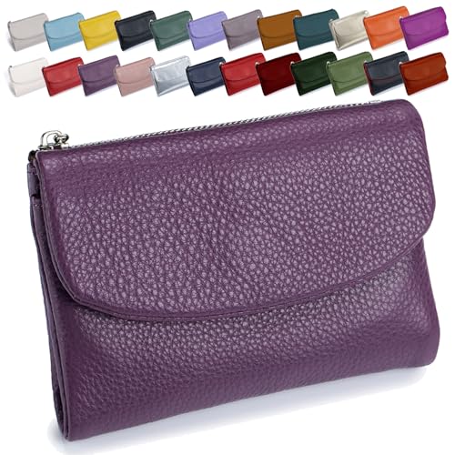 Unisex Pebble Leather Wallet, Short Genuine Leather Coin Card Holder, Women's RFID Small Leather Bifold Wallet with Card Holder & Coin Purse, Ultra Thin Clutch for Ladies (#13)