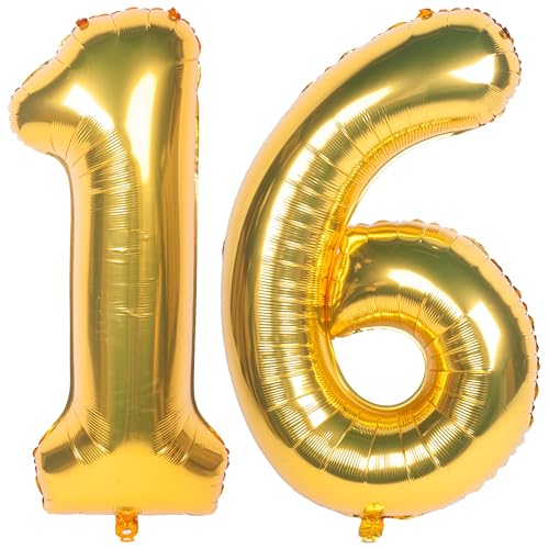 Image of 40 Inch gold Number Balloons 16 Helium Foil Mylar Balloon | Birthday Party banquet Decoration 16