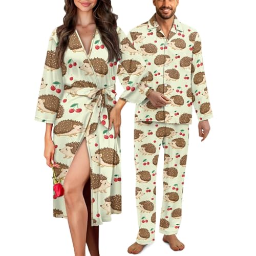 Matching Couples Pajamas Long Sleeve Sleepwear Matching Pj Sets for Women Men
