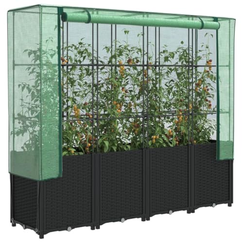 Gecheer Arriate con Cubierta Invernadero Aspecto ratán 160x40x153 cm,Maceta de Invernadero,Pequeño Invernadero para Jardín,Maceta de Invernadero,Pequeño Invernadero para Jardín,TPY-4