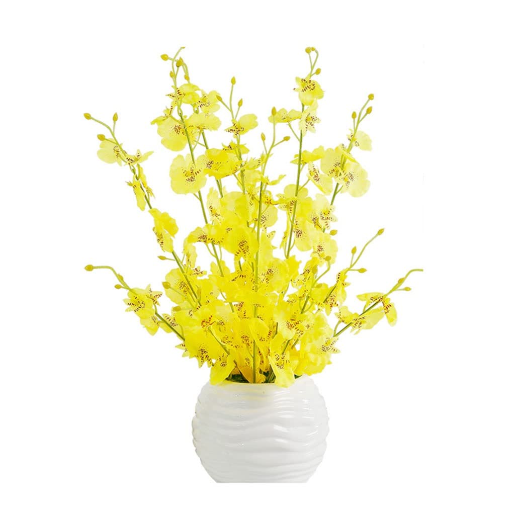 AYCDL Artificial Flowers Silk Cloth Flower 3 Bunch Dancing Orchid With Vase Wedding Home Decoration Bouquet Dried Set Fake