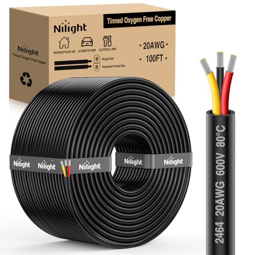 Image of Nilight 100FT 20AWG 3 Conductor Wire Tinned Copper Red Black Yellow