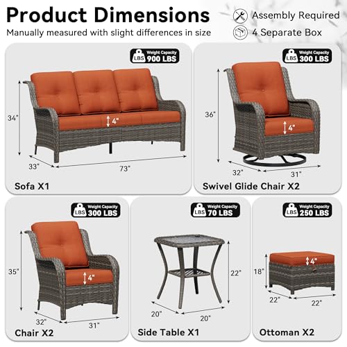 Image of 8 Piece Outdoor Wicker Patio Furniture Set, Patio Chairs Set with Thickened Olefin Cushions, High Back and Deep Seating, Hand-Woven PE Rattan, Ottoman for Porch, Deck