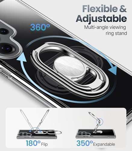Image of SHIELDS UP for Galaxy S25 Ultra Back Cover with Stand, Samsung S25 Ultra Case Clear with Double Ring Holder [Adjustable & Foldable] Shockproof Protective Cover for Samsung Galaxy S25 Ultra, Clear