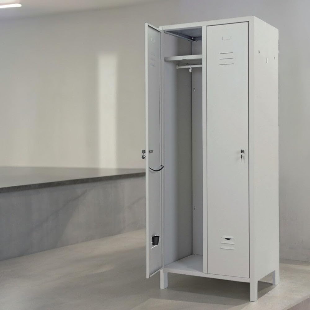 Armadio spogliatoio in Metallo Due posti Struttura Solida in Acciaio Verniciato con Accessori Interni a feritoie 180 cm