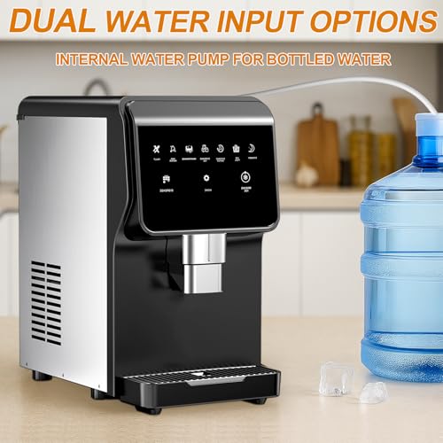 Image of Nugget Ice Maker Countertop, 50LBS /24H, 5LBS Storage, 2-in-1 Ice Maker & Water Dispenser, Soft Chewable Pellet Ice, Stainless Steel, Self-Cleaning for Home Kitchen Office Bar