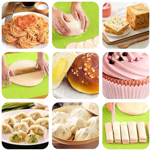 Image of LivingBasics 50x40 cm Silicone Roti Rolling Mat for Kitchen Non-Stick Chapati Dough Aata Kneading Mat with Measurement Guides /Food Grade Pad for Roti, Pizza, Paratha & Pastry (Green, Pack of 1)