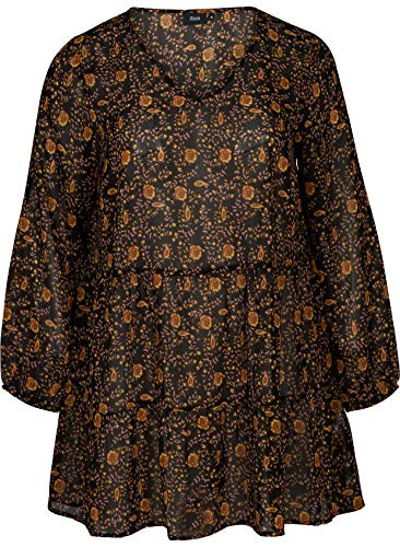 Zizzi Marley Blusa, Multicolor (Black W Yellow/Pink Flow AOP 9999), 56 (Talla del Fabricante: XL 54/56) para Mujer