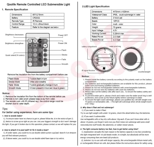 Qoolife 110000104-GM Submersible Led Lights Remote Control Battery Powered, Rgb Multi Color Changing Waterproof Light For Pool thumb #7