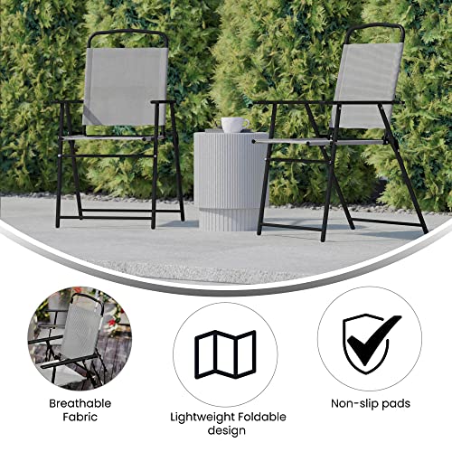 Flash Furniture Mystic Folding Patio Sling Chairs, Outdoor Textilene Lawn Chairs With Armrests, Set Of 2, Gray #TOP4