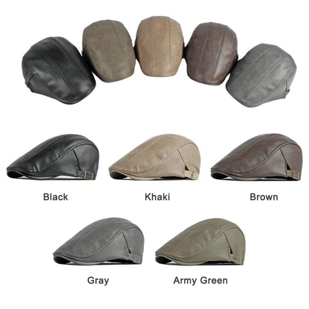 Męska czapka gazeciarza ze sztucznej skóry beret kapelusz retro czapka w jodełkę solidne płaskie czapki daszek regulowany