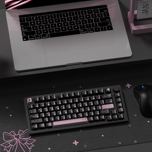 Image of dagaladoo PBT Keycaps with Metal Paint,112-Key Black /Pink Custom Keycap Set dye Sublimation,Cherry Profile Key caps for 61 /64 /66 /68 /75 /84 /87 MX Switches Mechanical Keyboards
