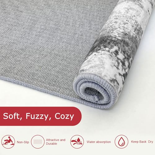 KOZYFLY Modern Abstract Area Rug 8x10 Gray Washable Large Living Room Thin Rugs Bedroom Non Skid Carpet with Faux Wool Soft Low Pile for Dining Room Living Room Office Dorm Kitchen Table Apartment