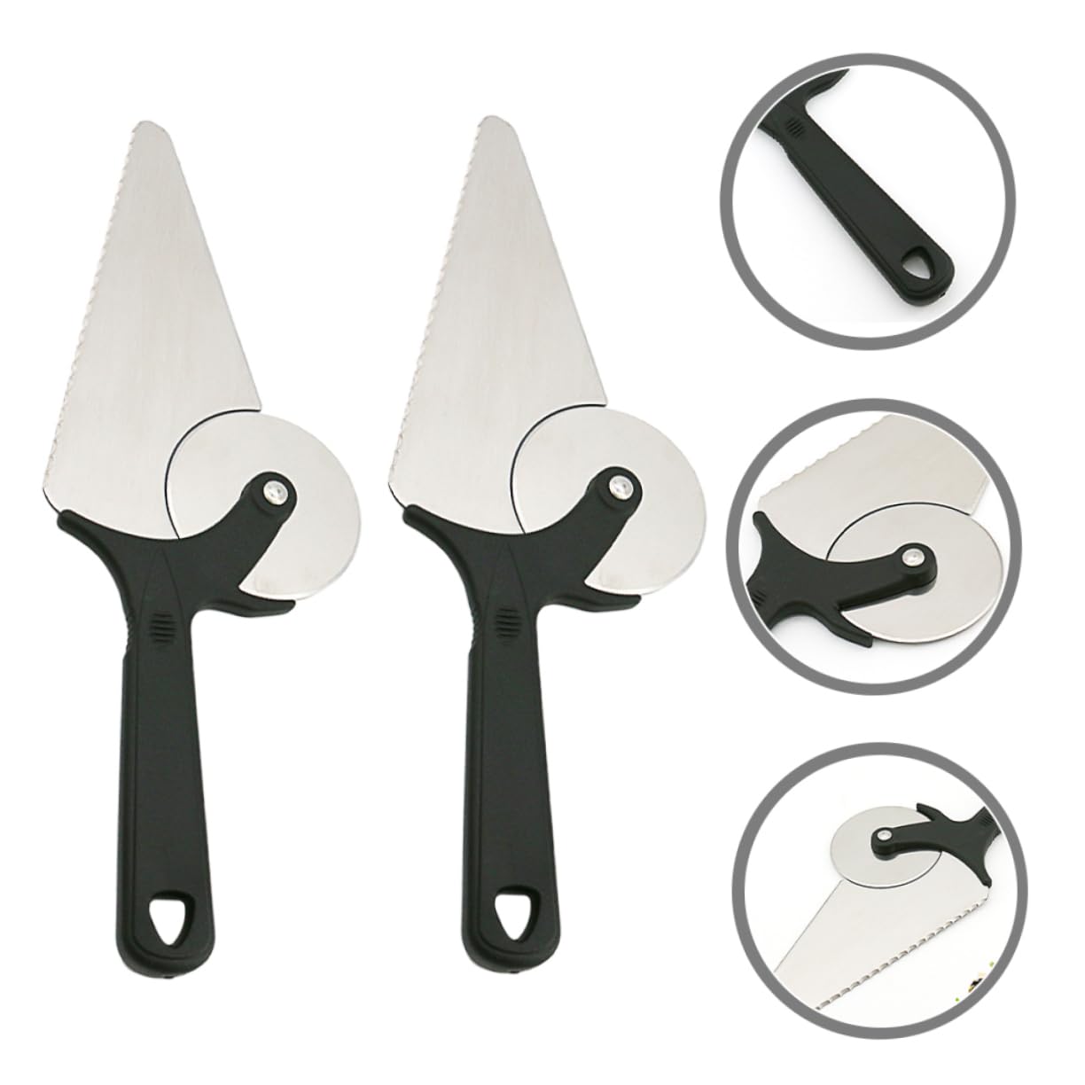 MUCKLILY 2pcs Stainless Steel Pizza Cutter Multi-purpose Pizza and Cake Slicing Tool with Ergonomic Handle for Easy Use Kitchens Restaurants and Parties