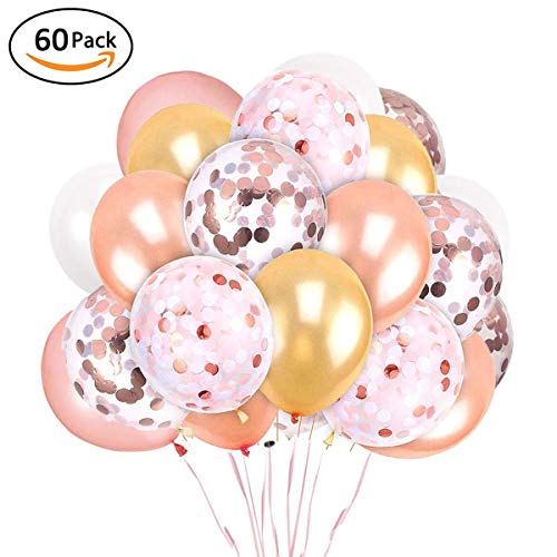 XUNKE 60 Piezas 12 Pulgadas Globos de Confeti Globos de látex Globos de Colores de Helio Perla para Boda, cumpleaños, Baby Shower, graduación, Decoraciones de Fiesta de Ceremonia
