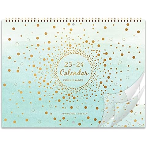 Amazon Brand - Eono 2023 Family Calendar, 18 Months Wall Planner Calendar from January 2023 to June 2024, Family School Monthly Planner, Back Pocket, 37.3 cm x 29 cm Cover