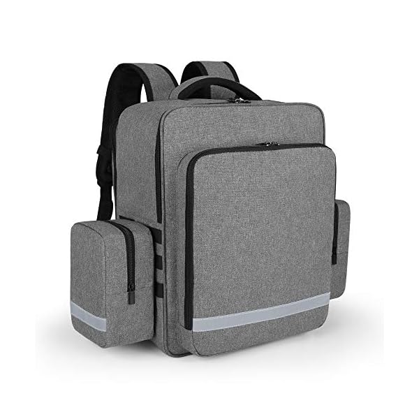 Trunab Emergency Medical Backpack Empty, EMT Camping Molle Bag with Detachable Side Pocket and No-Slip Bottom for Camping, Hiking, Traveling, Daycare, Red, Bag Only