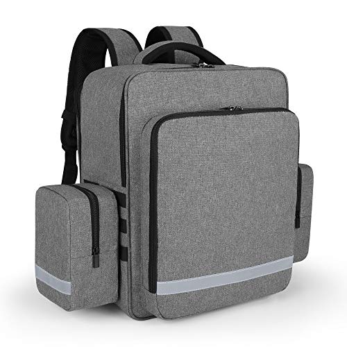 Trunab Emergency Medical Backpack Empty, EMT Camping Molle Bag with Detachable Side Pocket and No-Slip Bottom for Camping, Hiking, Traveling, Daycare, Red, Bag Only