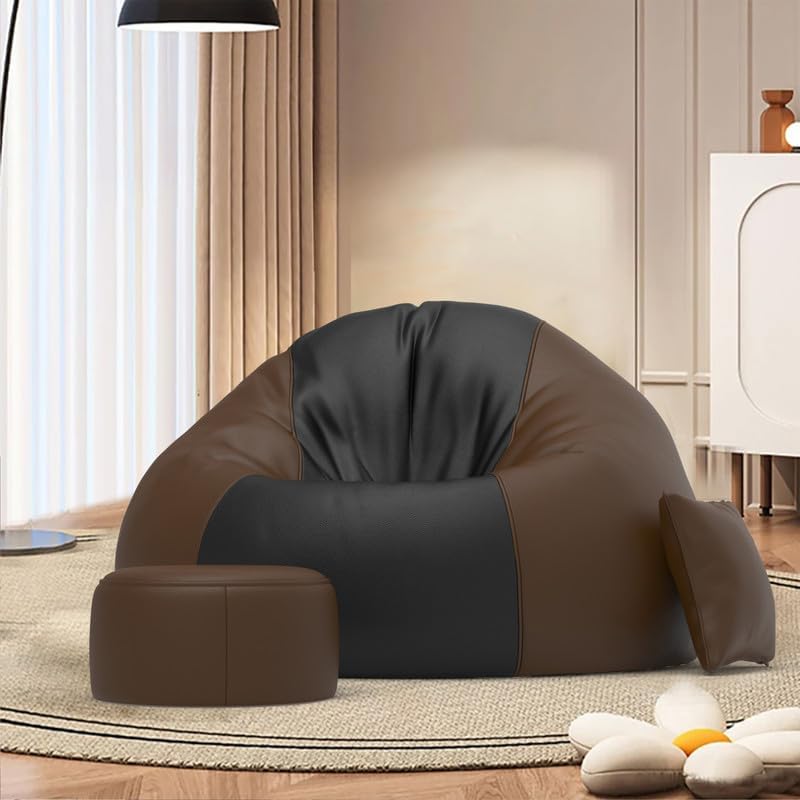 Biggie Bean Bag Chair 3XL with Beans Filled-Duo Pop Sofa-Two Tone One Vibe-Crafted for Comfort-Styled for Elegance with Free Cushion & Footrest (Matching Color : Sofa, Black Brown)