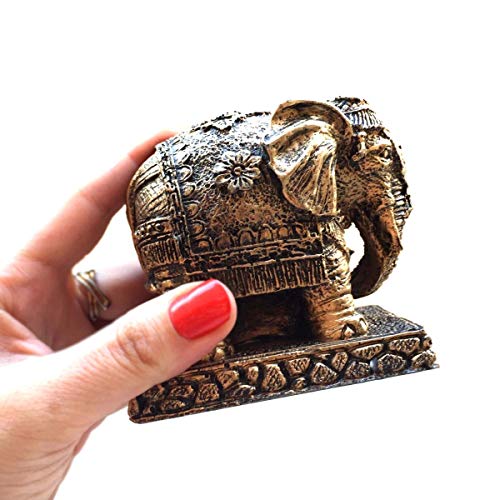 Estátua de Elefante Indiano Dourado Resina 10cm