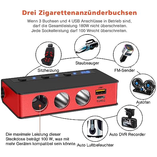 Zigarettenanzünder-Verteiler Sonru 7 in 1 Auto Ladegerät mit PD