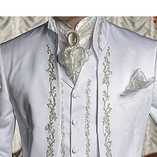 Mens Embroidery White Mandarin Lapel Tail Tuxedos Wedding/Prom Best Man Blazer 3 Pieces Men Suits2