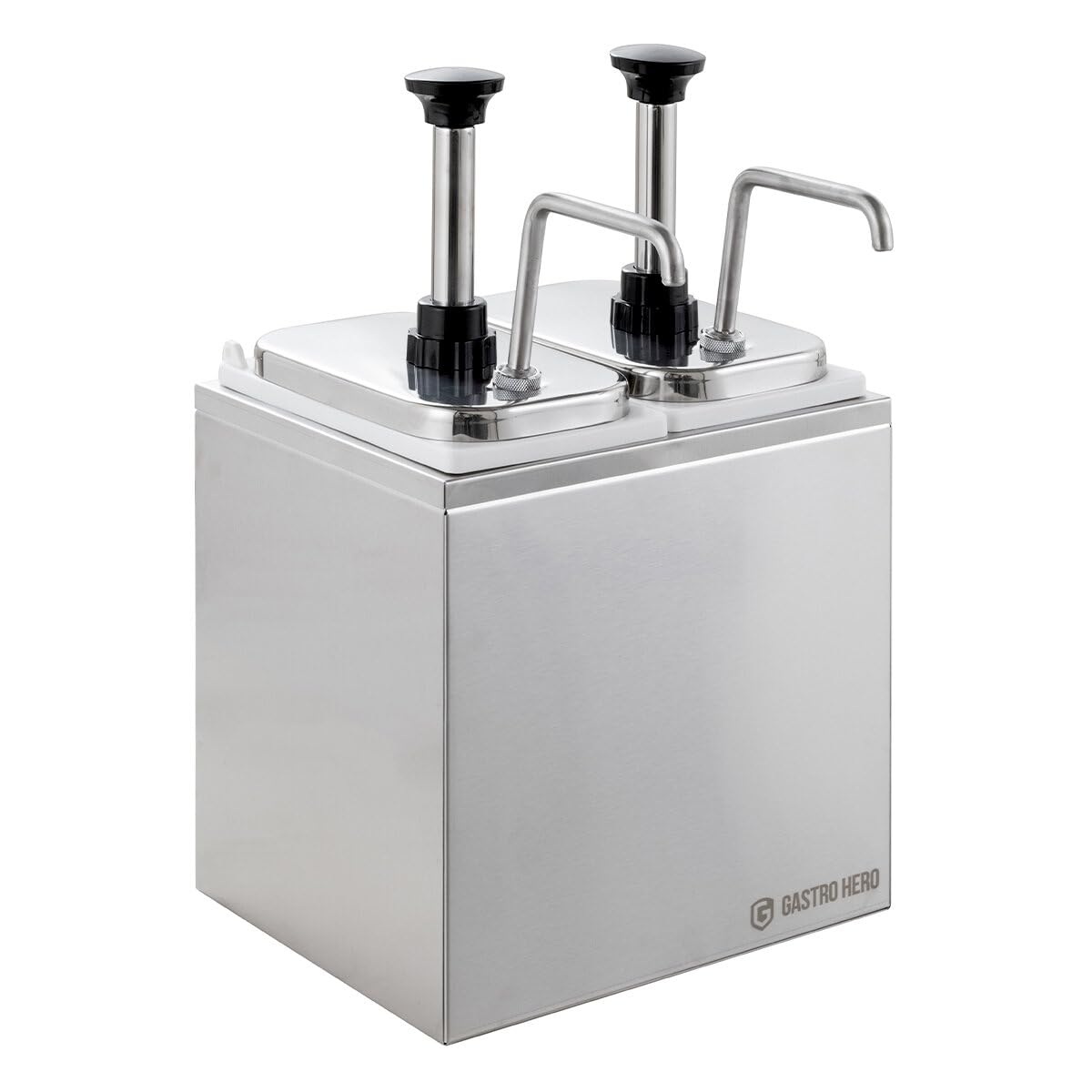 GastroHero Saucenspender 2x 3 Liter – Edelstahl Dosierpumpe & PP-Behälter für Ketchup, Mayonnaise, Saucen & Dressings – Gastronomie, Imbiss & Catering