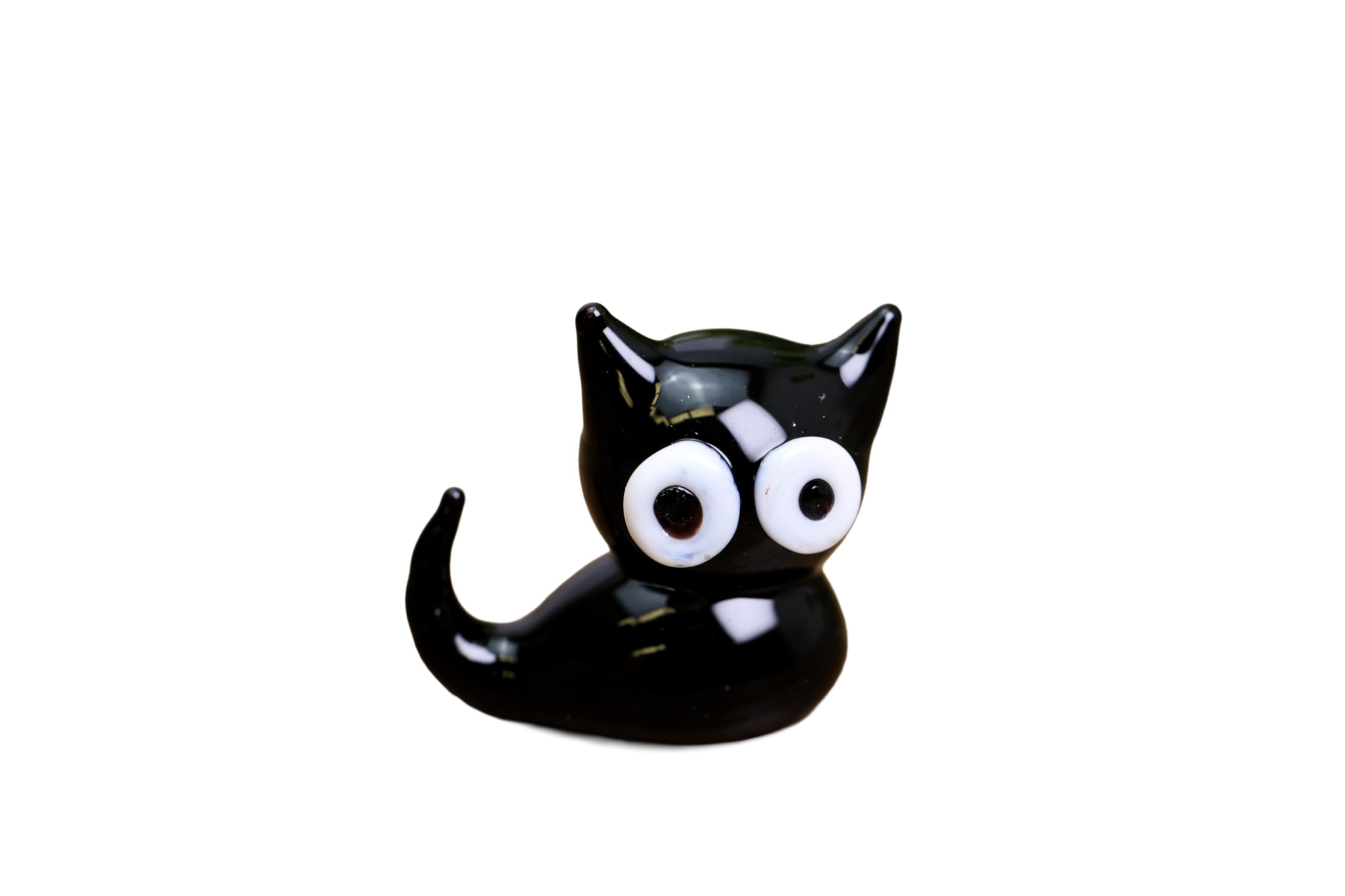 Redchocol8 Black Redchocol8® Small Glass Cat Ornament – Handmade Animal Figurine Mini Glass Cat Gift