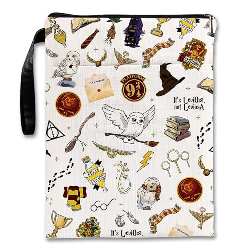 Harry Magie Buchhülle 29.5x21cm Wasserdichte Polyester Buchtasche mit Reißverschluss Doppelseitiger Druck Buch Hülle mit Hogwarts Motiven für Schule Reisen Alltag Magische Buchliebhaber Geschenke
