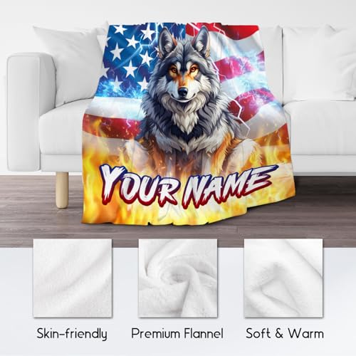 Personalized Boys Blanket - Wolf Blankets for Men - Custom Gifts with Name - Soft Flannel Throw for Couch, Bed - 4 Sizes