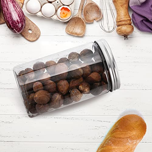 Tebery 12 Pack Clear Round Plastic Jars Bottles Containers With Silver Ribbed Lids, 30Oz Straight Cylinders Storage Canisters For Food & Home Storage #TOP4