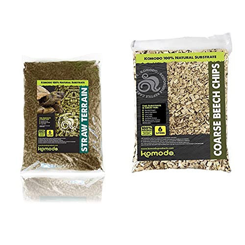 Komodo Straw Terrain, Substrates for Reptiles, Reptile Bedding, Reptile Substrate & Coarse Beech Chips, Substrate for Reptiles, Natural Substrate, Reptile Substrate, Beech Chips, Coarse, 6 Litre