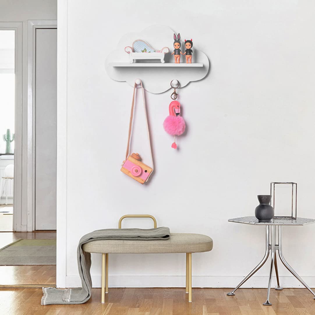 Set di 3 mensole galleggianti a forma di nuvola bianca, con appendiabiti, per cameretta dei bambini, accessori decorativi per mensole