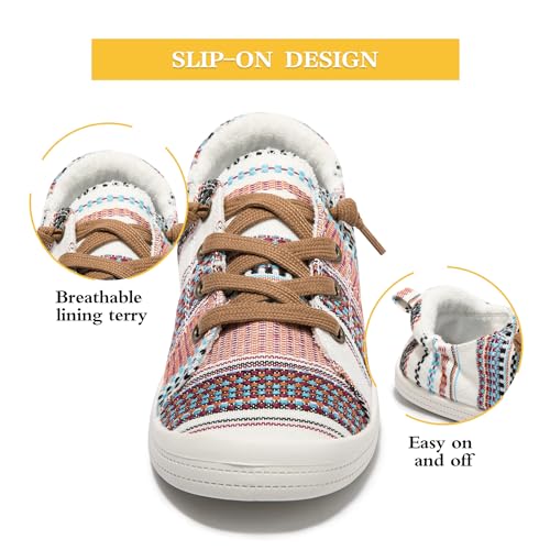Image of FUNKYMONKEY Slip-On Canvas Sneakers for Women, Comfortable Lightweight Lace-Up Flat Casual Tennis Shoes Breathable Walking Shoes for Everyday Wear