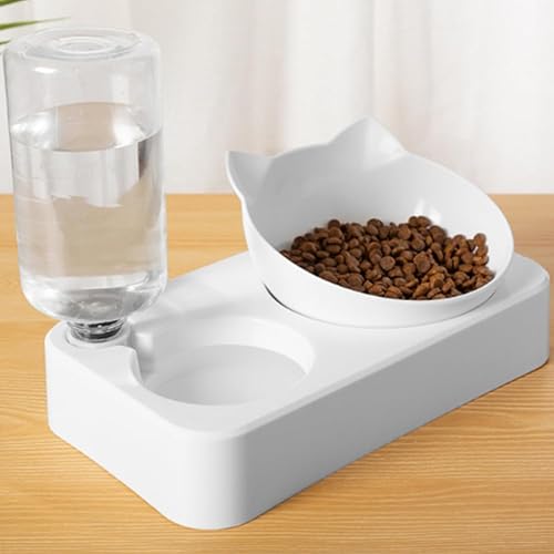 Miniatura 2 de Botella de agua automática para mascotas 2 en 1 con cuenco de comida para perros pequeños o medianos y gatos conejo en blanco