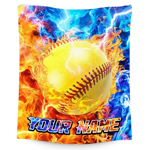 Customized Blanket - Softball Blanket Gifts for Girls - Comfy Cozy Fleece Throws for Player 4 Sizes