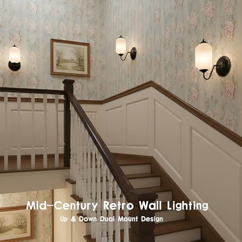 YESIDS Antique Black Milk Glass Wall Sconce - Vintage Green Shade & Brass Finish Base - Indoor Wall Lighting Fixture for Living Room, Bedroom, Bathroom, Hallway, Entryway (White) by YESIDS - Used condition - Image 4