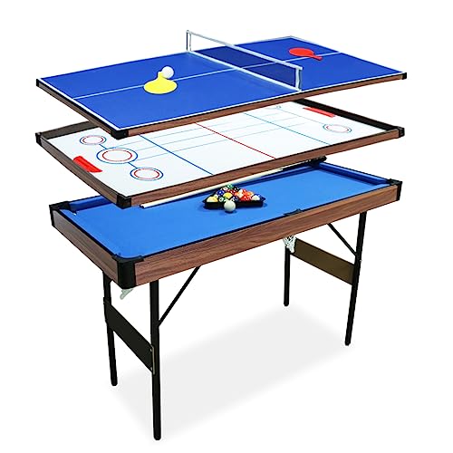 AIPINQI 46 Inch 4 in 1 Folding Billiard Table, Ping-Pong, Hockey Table, Shuffleboard, Mini Tables Tennis Tables with Locking Legs, for Kids and Adults