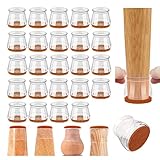 TOLOY 24Pcs Chair Leg Protectors for Hardwood Floors, Silicone Chair Leg Covers with Felt Pads for Protecting Floors from Scratches and Noise(Clear, Medium), Transparent (YZ896)