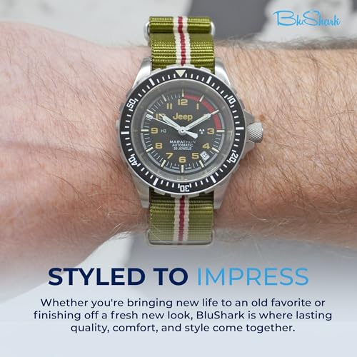 Image of BluShark - Original Collection Military-Style Waterproof Watch Strap, Fits All Timepiece Brands, Durable Nylon Wristwatch Accessories with Stainless Steel Buckle - 18mm, 20mm, 22mm & 24mm Watch Bands