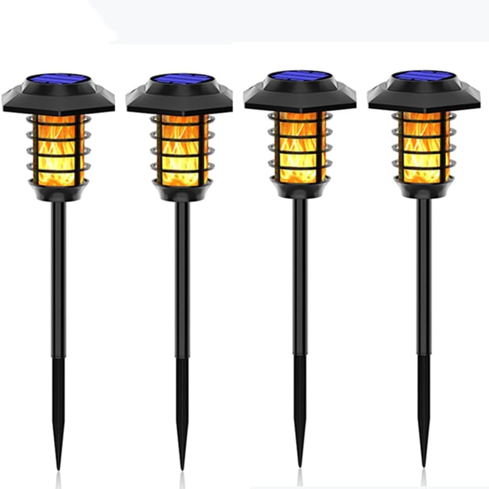 AoLa Solarlampen für Außen, 48 LED Solar Gartenfackeln Flammenlicht Fackel mit Realistischer Flammeneffekt IP65 Wasserdicht Solarleuchten für Garten Hof Balkon Auffahrt Weg Gartenbeleuchtung,4 Stück