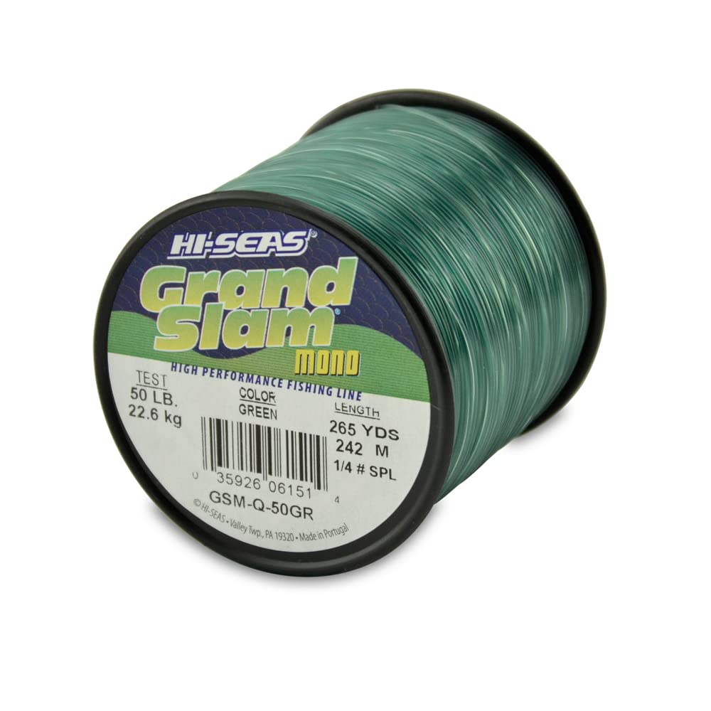 HI-SEAS Grand Slam Monofilament Fishing Line - Strong &amp; Abrasion Resistant in Clear, Pink, Green, Smoke Blue, Fluorescent Yellow Freshwater &amp; Saltwater – Quarter Pound Spool