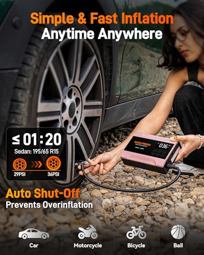 Image of WOLFBOX 2000A Jump Starter with Air Compressor, 37Wh Car Battery Booster Jumper Starter Portable(up to 5L Gas Engine), 12V Jump Box Pack with 150PSI Tire Inflator, Jumper Cables, LED Light - Rose Gold