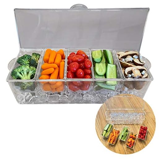 Evelots Condiment Ice Serving Tray-Handle-5 Detachable 2 Cup Container-BBQ/Party