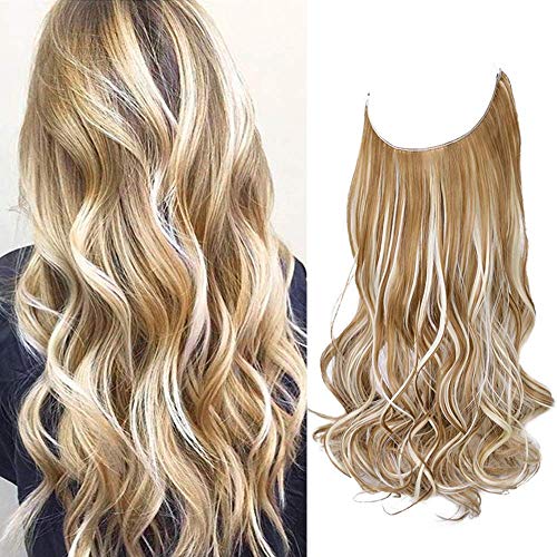 AISI BEAUTY Halo Hair Extensions Synthetic Curly Wavy Hidden Crown Secret Hairpiece Adjustable Size 16 Inch Heat Resistance Fiber Hairpieces for Women