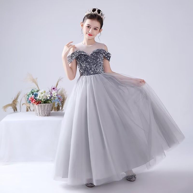 dideyttawl Girls Formal Dress Pageant Dress Junior Bridesmaids Dress Off Shoulder Gown Girls Tulle Sequin Floor Length Dress2